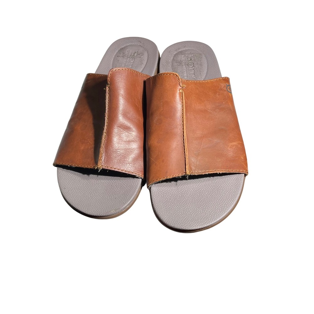 Born Brown Leather Slide Sandals Men's Size 12 Comfort Casual Slip On